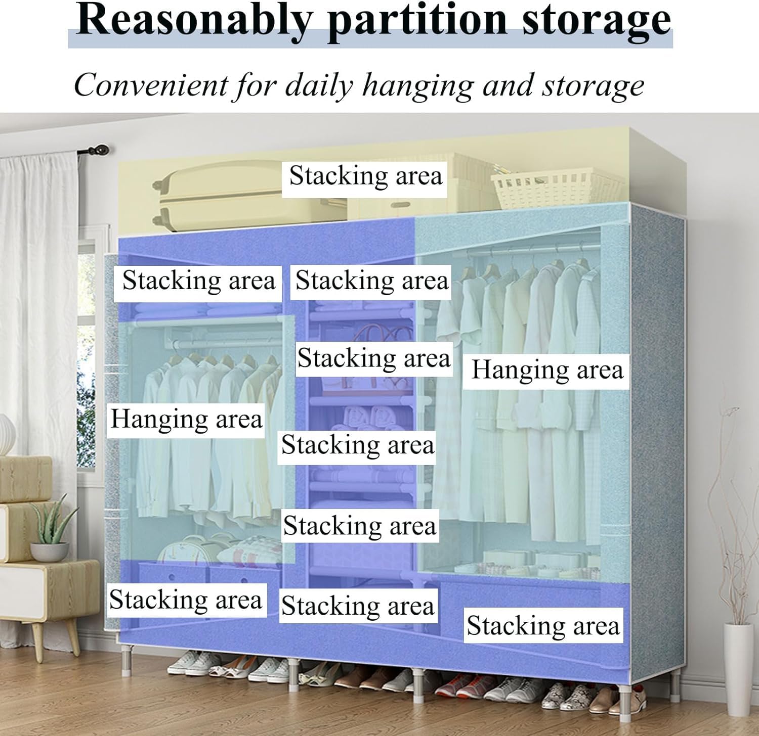 Vertical Wardrobe Storage Closet Foldable Wardrobe Portable Cloth Wardrobe Bedroom Clothing Rack Installation-Free Closet