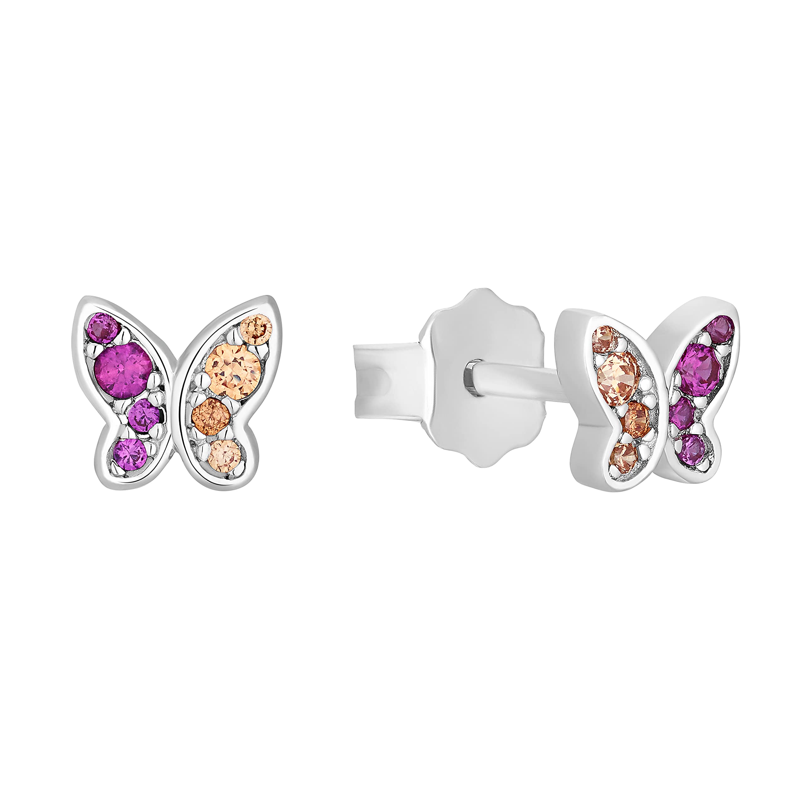 s.Oliver Stud earrings Girl's Kids Ear jewelry, with Zirconia synth., 0,5 cm, Multicolor, Butterfly, Comes in jewelry gift box, 2031532