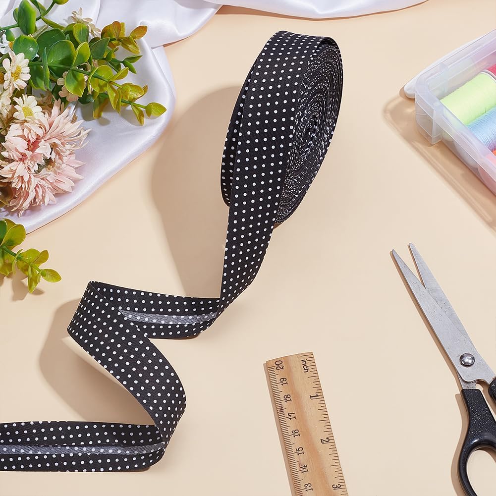PH PandaHall 24 Yards Double Fold Bias Tape Fabric Bias Binding Tape 1 Inch Wide Seam Binding Tape Black Bias Tape with White Dot Sewing Tape for Crafts Sewing Cloth Piping Seaming