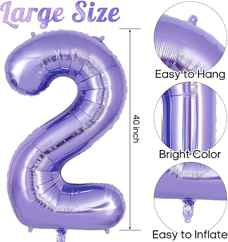 Miniatura 3 de Globo morado del número 2 de 40 pulgadas, globos grandes de aluminio con número de helio, globos gigantes gigantes de Mylar número 1 para decoración