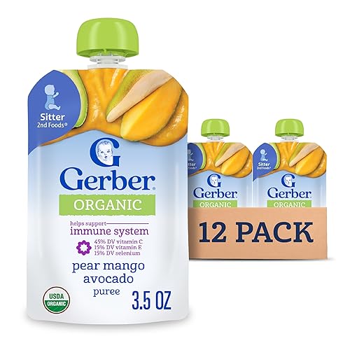 Gerber Bolsas de comida orgánica para bebés, 2nd Foods for Sitter, WonderFoods, Pear Mango Aguacate, 3.5 onzas (paquete de 12)