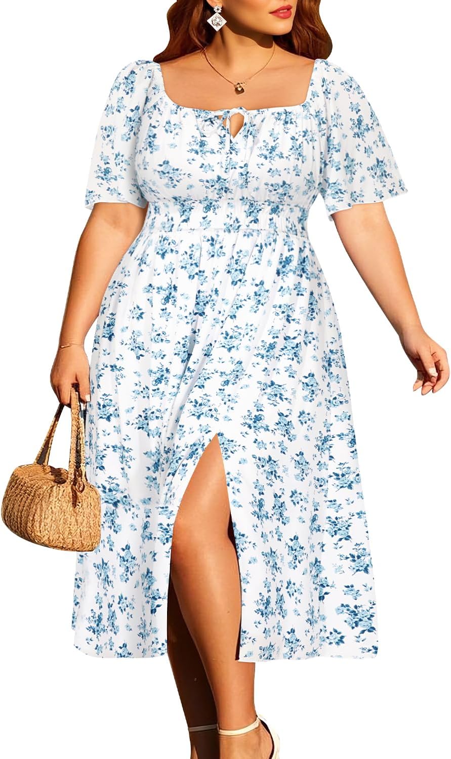 Plus Size Summer Dress 2025 - Milkmaid Sundress Boho Floral Casual Beach Wedding Midi Dresses