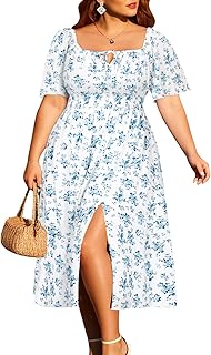 Plus Size Summer Dress 2025 - Milkmaid Sundress Boho Floral Casual Beach Wedding Midi Dresses