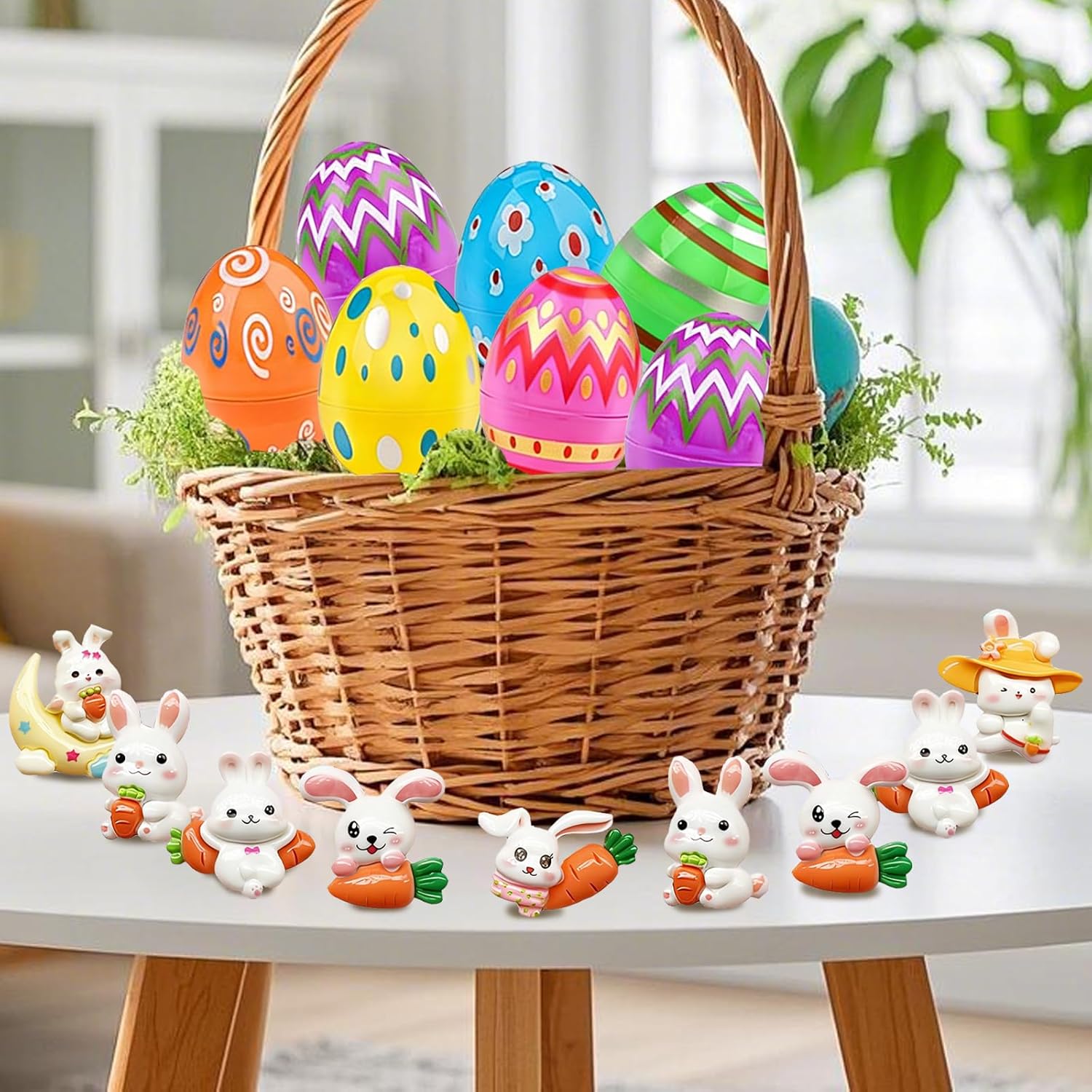 Generisch CWENDANER Rabbit for Children, 12 Cool Rabbits & 12 Colourful Easter Eggs, Party Favours and Pinata Filling for Children's Birthday, Easter Gifts