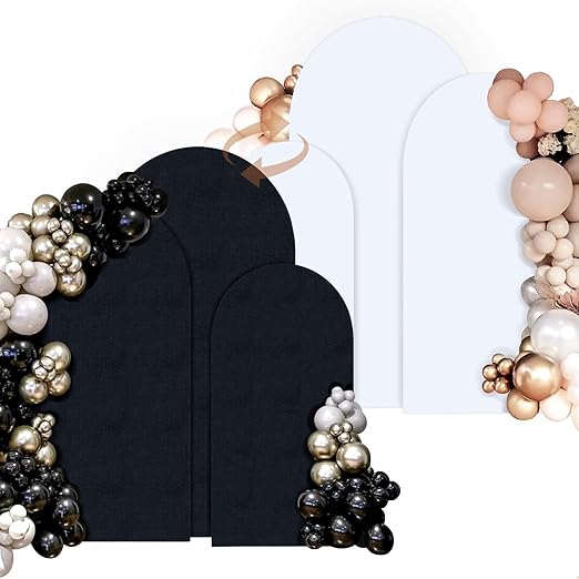 OurWarm Arch Cover Set Of 3 - White & Black Spandex Backdrop Covers For Events