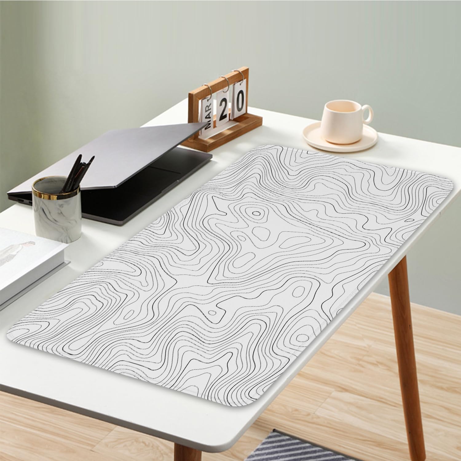 White Topographic Mouse Pad XXL 15.7x35.4inch Large Gaming Mouse Mat Laptop Desk Mat,Game Mousepad Non-Slip Rubber Base Gamer PC Computer Pad Long Desk Keyboard Pad Office&Home - Image 6
