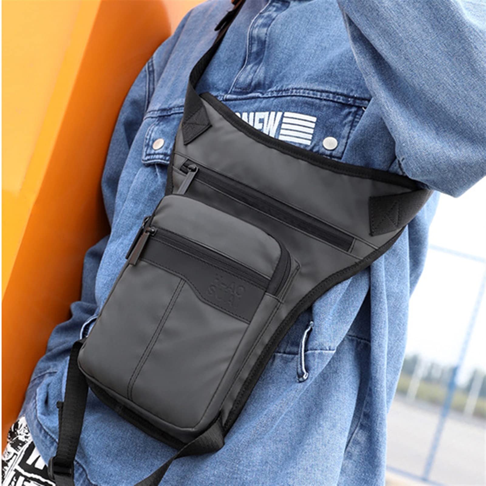 ApuaVireo&Co Torba motocyklowa na udo, pas biodrowy, nerka, torba podróżna ramię, crossbody, nylonowa, męska(Black)