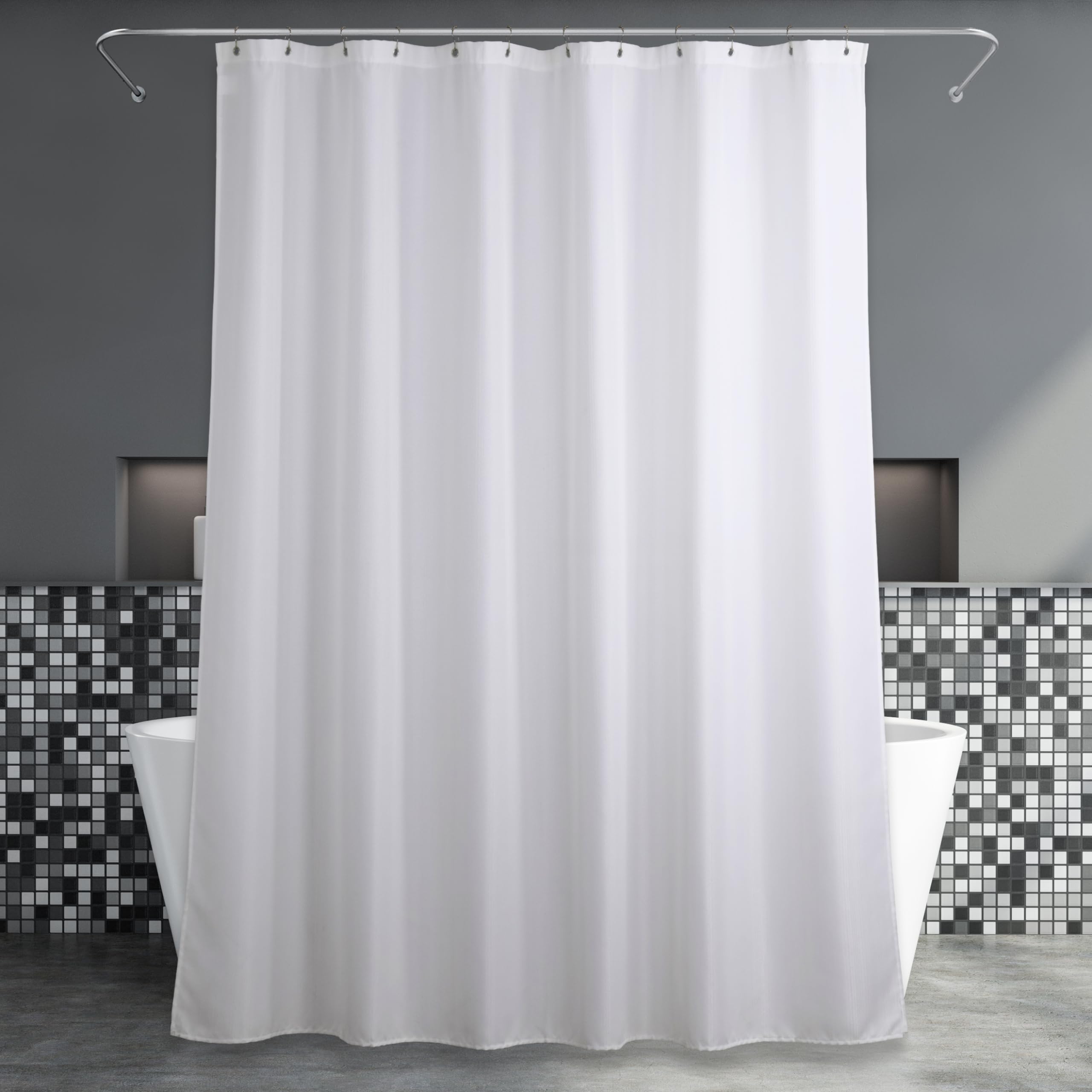 Cortina de Ducha Textil Blanca Cortina de baño: Tela de Lino antimoho Lavable Impermeable poliéster Cortina de Ducha bañera - Hotel Lujo Simple Elegante Cortina de Ducha Decorativa - 183 x 183 cm