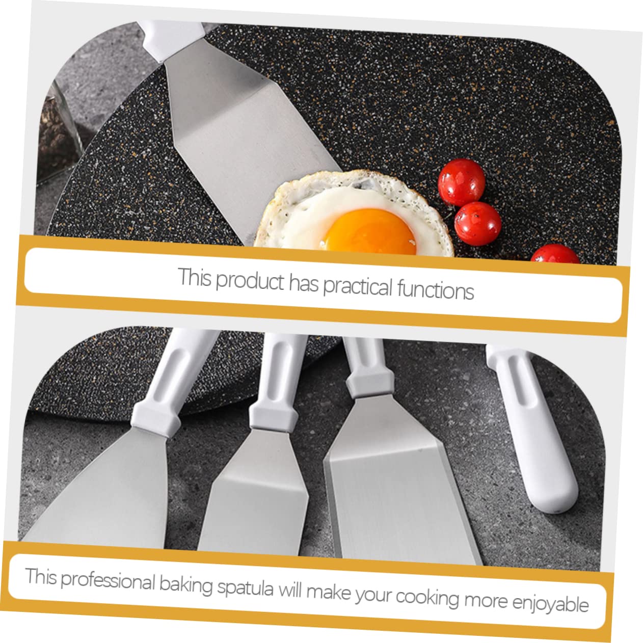 BESTonZON 4pezzi Spatola Cucina in Acciaio per Friggere Bistecca Antiaderente Facile da Pulire e Riporre Manico Ergonomico per Impugnare Comodo