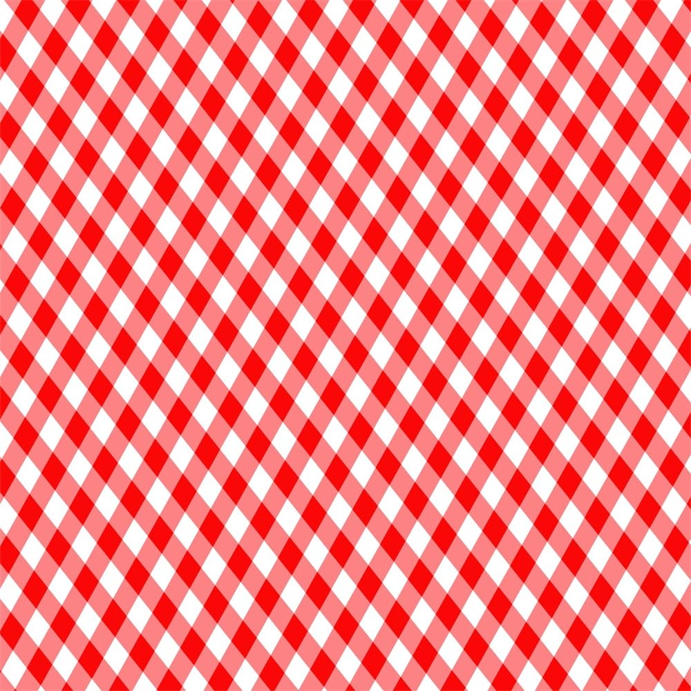 CORFOTO Red and White Checkered Backdrop Fabric 10x10ft Red Rhombus Texture Gingham Picnic Background for BBQ Pizza Themed Birthday Party Decorations