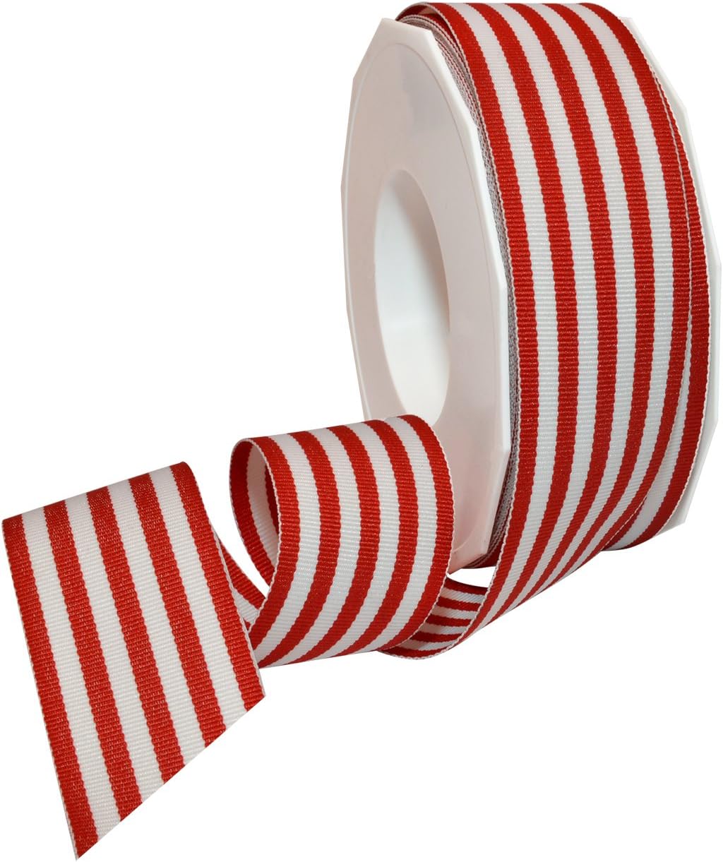 Morex Ribbon Striped Polyester Grosgrain Ribbon, Party Decorations, Gift Wrapping, Fun Patterns, 2 1/4" by 20 yd., Red
