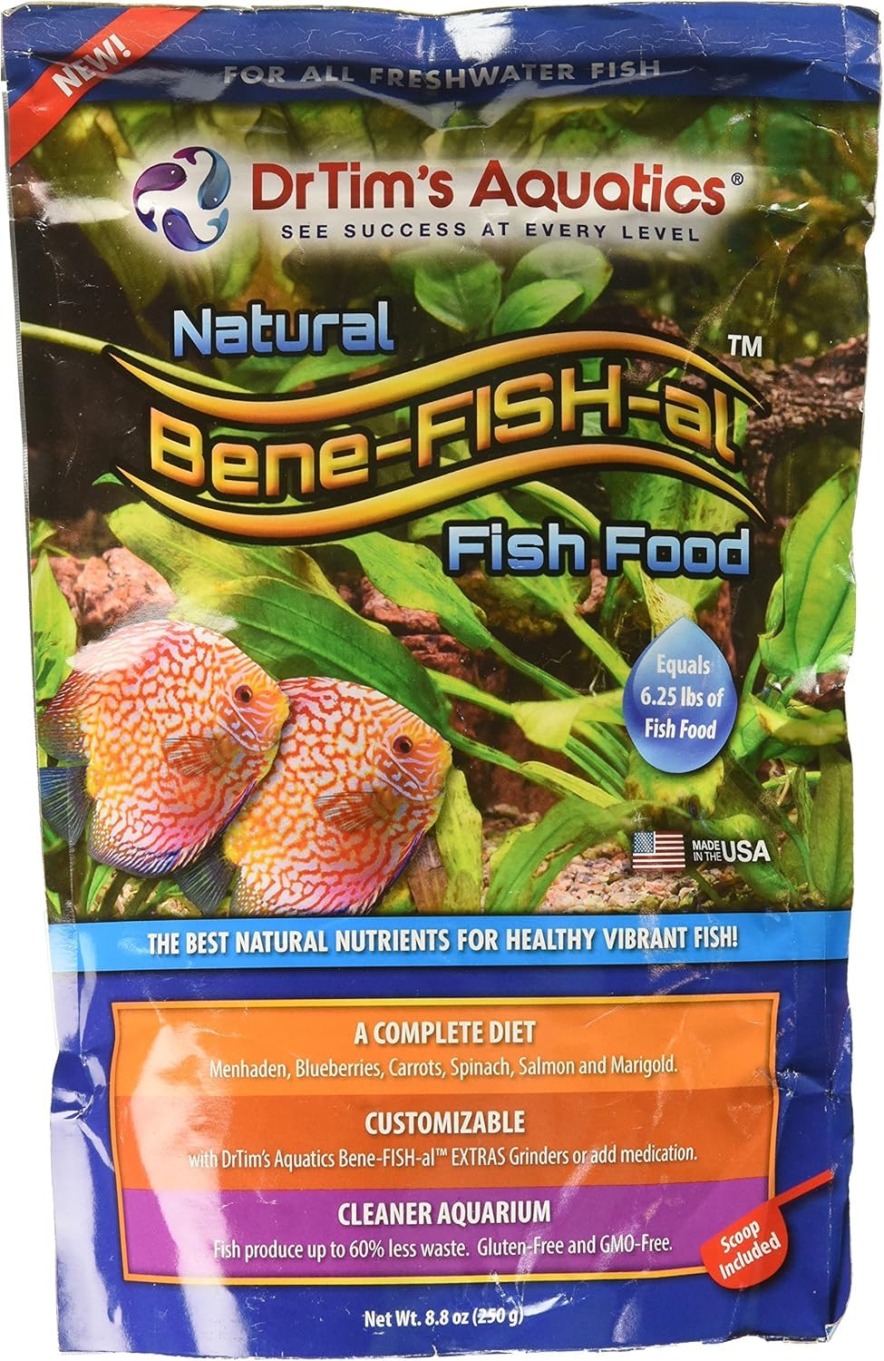 Dr. Tim’s Aquatics Bene-FISH-al Freshwater Fish Food – Healthy Diet, Grain-Free, Gluten-Free – Contains Probiotics – Promotes Healthy Corals, Aquaria