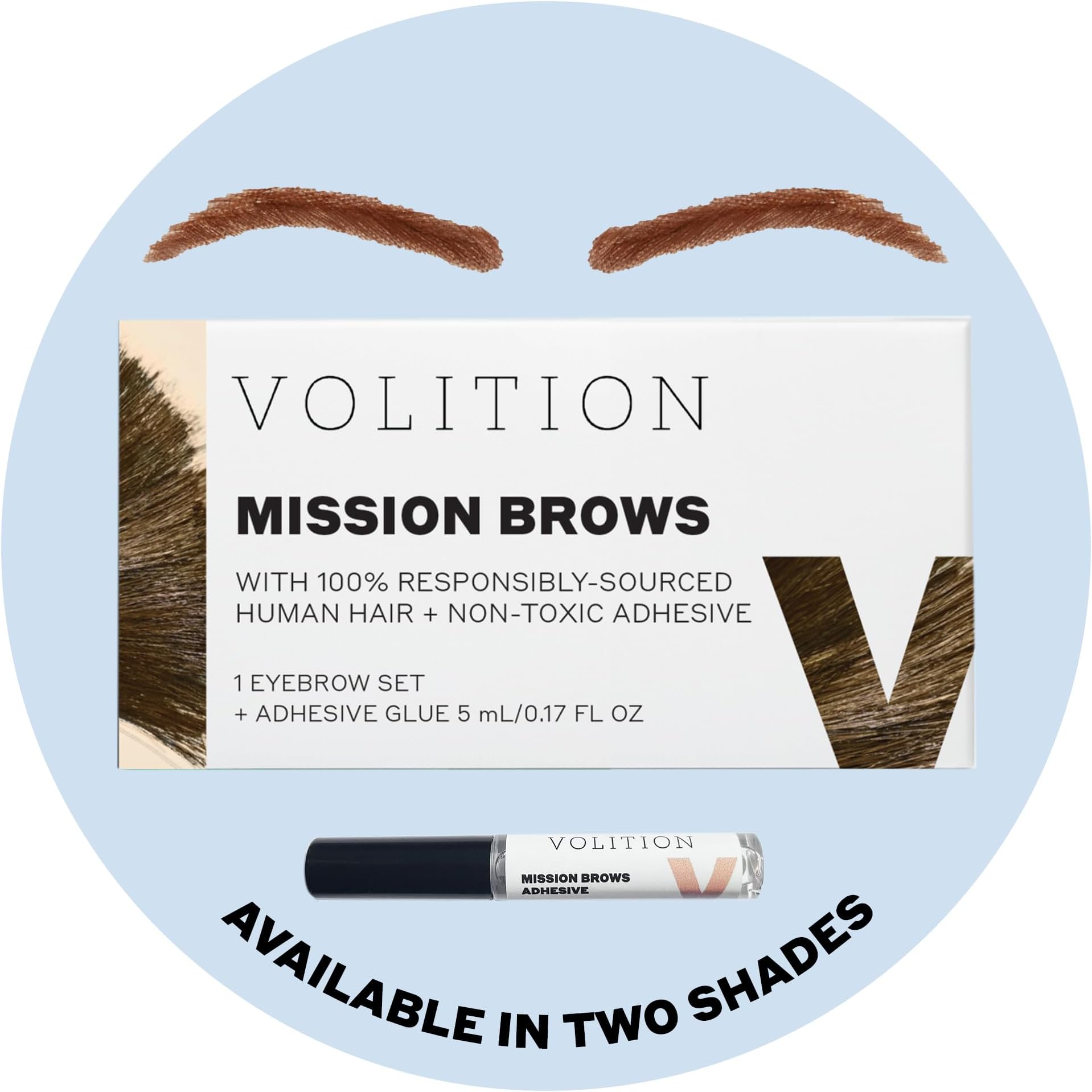 Volition Beauty Mission Brows, Light Brown - Eyebrow Replacements Made of Responsibly-Sourced Human Hair - Long-Lasting, Realistic Brow Alternative with Easy Application