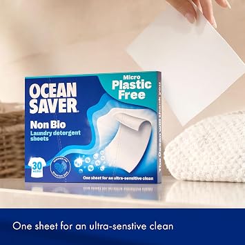 OceanSaver Eco Laundry Detergent Sheets | Non-Bio | Eco-Friendly, Biodegradable & Freshly Scented | Zero-Waste & Removes Tough Stains | Vegan, Plastic & Cruelty-Free | Plant Based Formula (30 Washes)