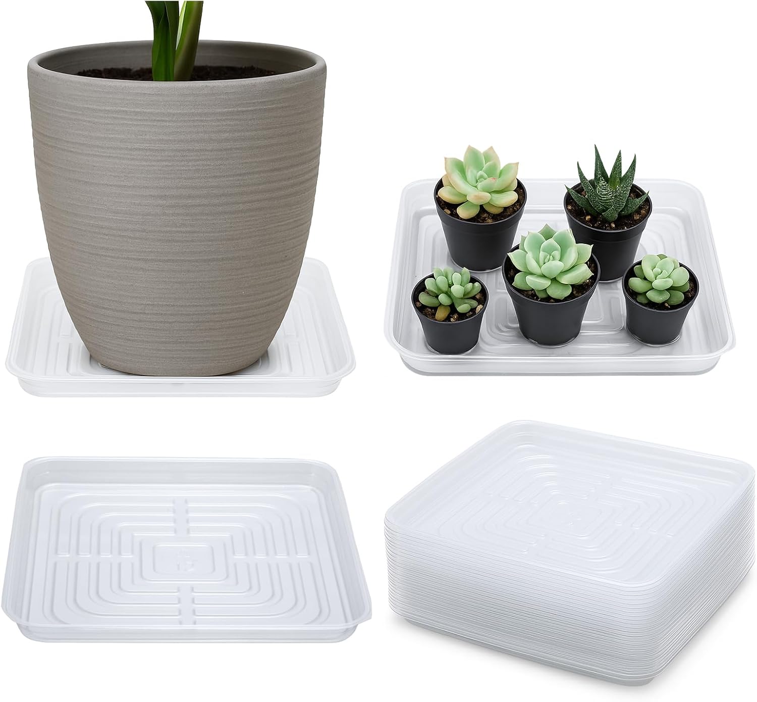 20 Pack Square Plant Saucer Plant Trays for Pots 12 Inch Plant Saucers for Outdoors and Indoor Clear Plant Pot Saucers Flower Pot Saucers to Catch Water Drip Tray (20, 12 in)