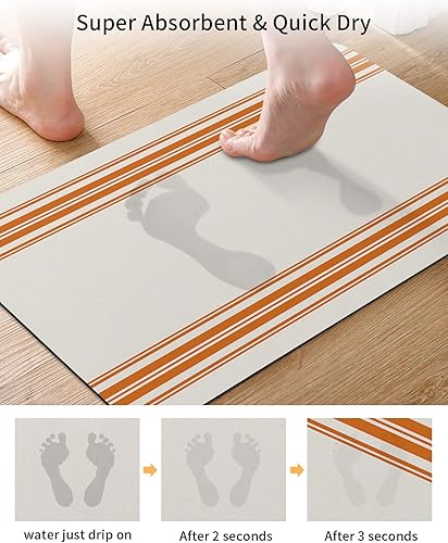 Miniatura 3 de Tapete de baño con rayas de granja para bañera, antideslizante, de secado rápido y absorbente, tierra de diatomeas, cocina, ducha, fregadero,