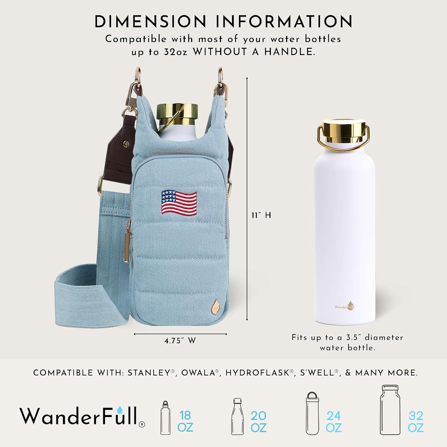 WanderFull® Original HydroBag® Collection, Water Bottle Holder, Gift for Women, Mom, Girlfriend, w/Strap & Phone Pocket, Hands-Free Crossbody Water Bottle Bag