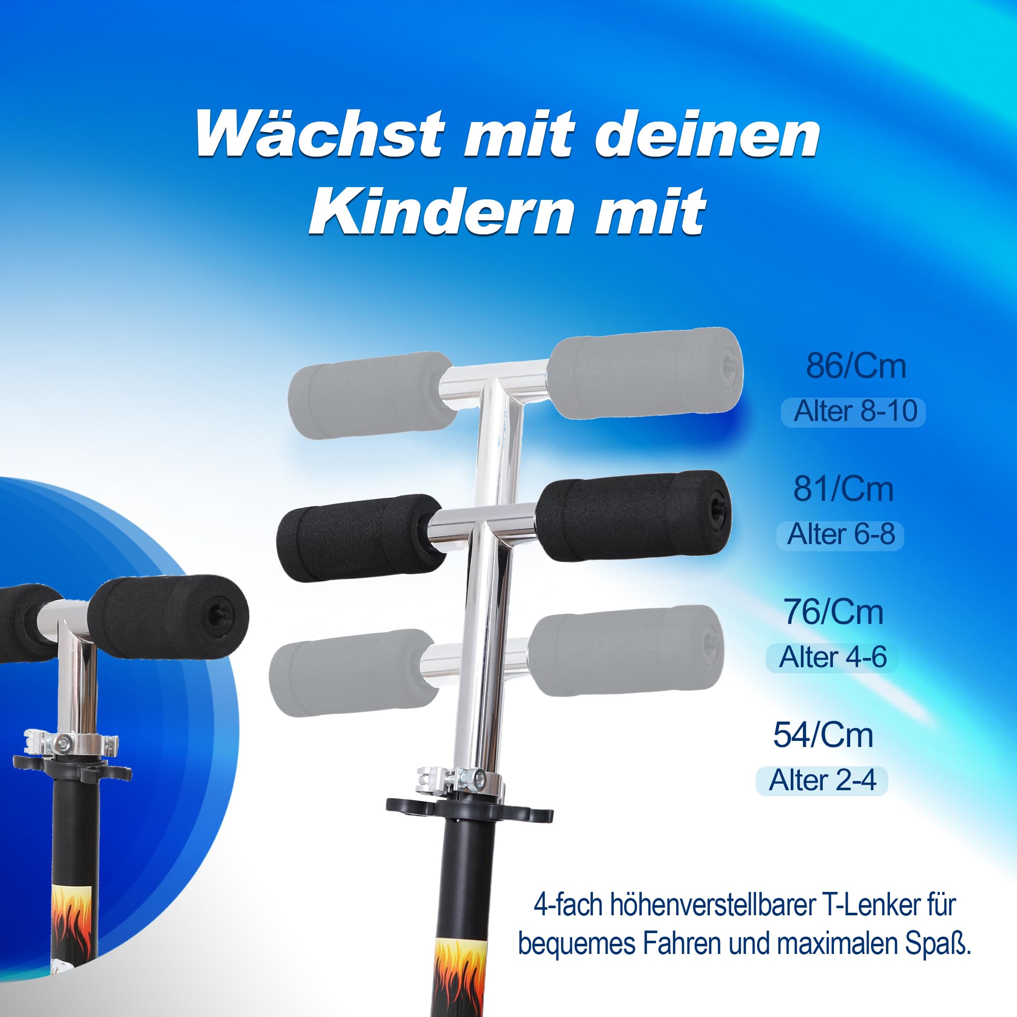 Habib Kinderroller – Mitwachsender Tretroller & Scooter mit LED Rädern, Klappbar, 4 Stufen Höhenverstellbar für Kinder 3-10 Jahre, Jungen & Mädchen