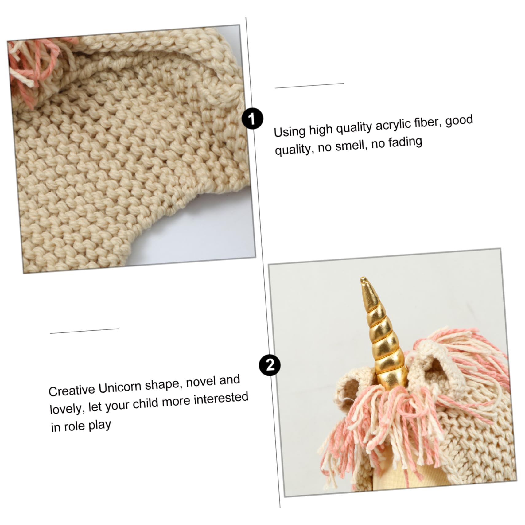 VALICLUD Gehäkelte Einhornmütze für Kinder mit Schal Goldene Acryl Strickmütze Hält Warm im Winter Lustige Kopfbedeckung Kinder