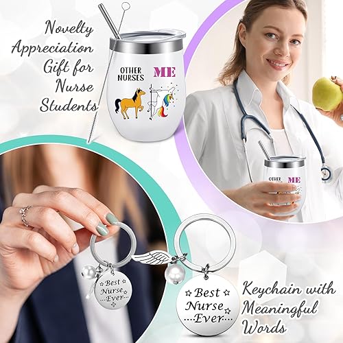 Miniatura 3 de Novedoso juego de regalos de agradecimiento para enfermeras, vasos de vino con temática de enfermería, calcetines y llavero de la mejor enfermera