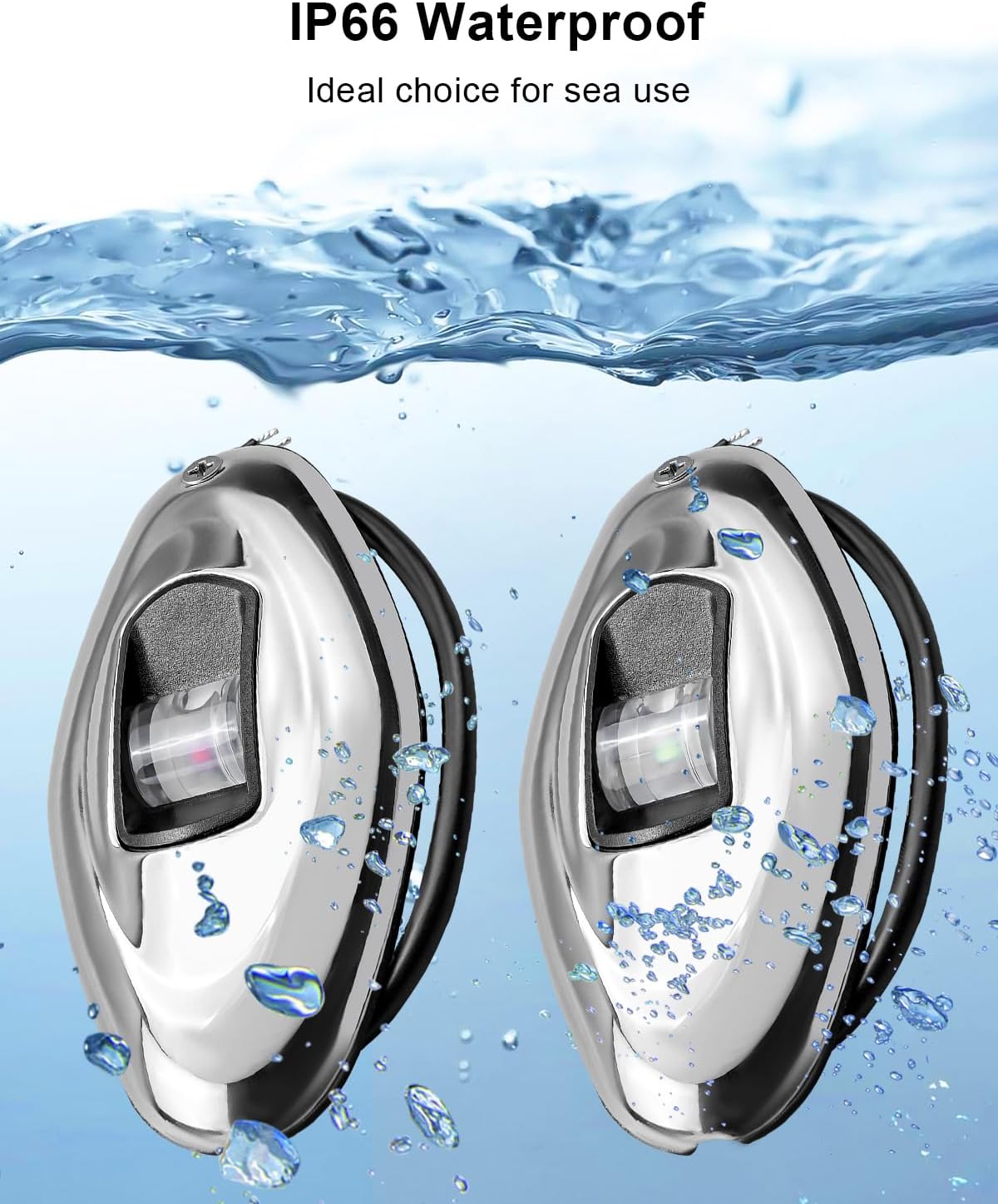 Boat Navigation Lights Sidelights, Red and Green Stainless Steel Bow Lights for Boats Under 39.4FT, 12V Marine Navigation Lamps IP66 Waterproof