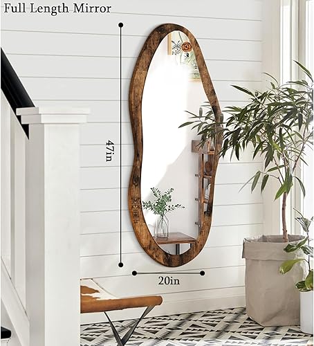 Miniatura 2 de AAZZKANG Espejos grandes con marco de madera de 47 x 20 pulgadas, espejo de pared irregular vintage de longitud completa asimétrico para baño,