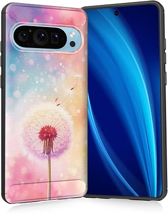 for Pixel 8a Case,Slim Thin Silicone Soft Flexible TPU Brushed Black Anti-Scratch Shockproof Protective Cover for Google Pixel 8a,Colorful Dandelion Flight