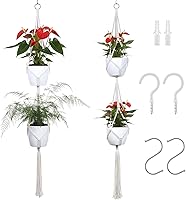Dntorx Macrame Plant Hanger 2 Pack, 50 Inch Double-Tiered Hanging Planters with Hooks, Indoor Outdoor Plant Holders for Balcony Living Room