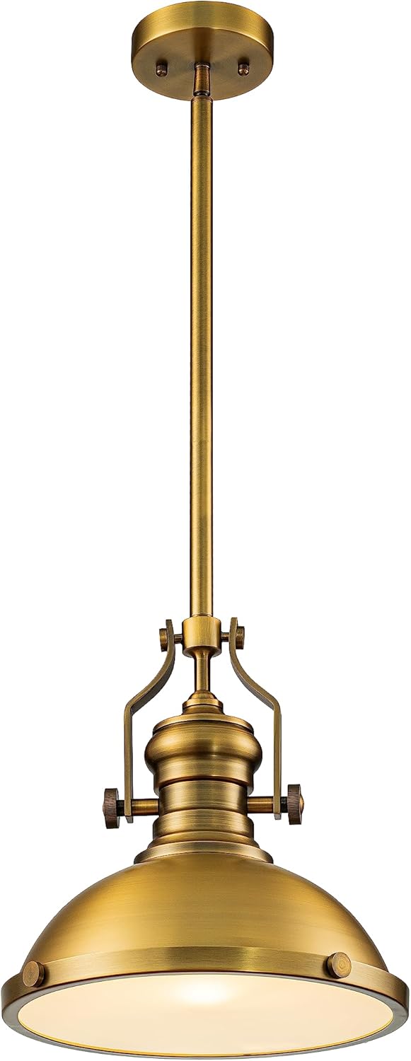 ALOADECOR 1-Light 13" Modern Industrial Antique Brass Gold Single Dome Pendant Light for Kitchen Island Vintage Rustic Chandelier Adjustable Hanging Light Fixture for Dining Room