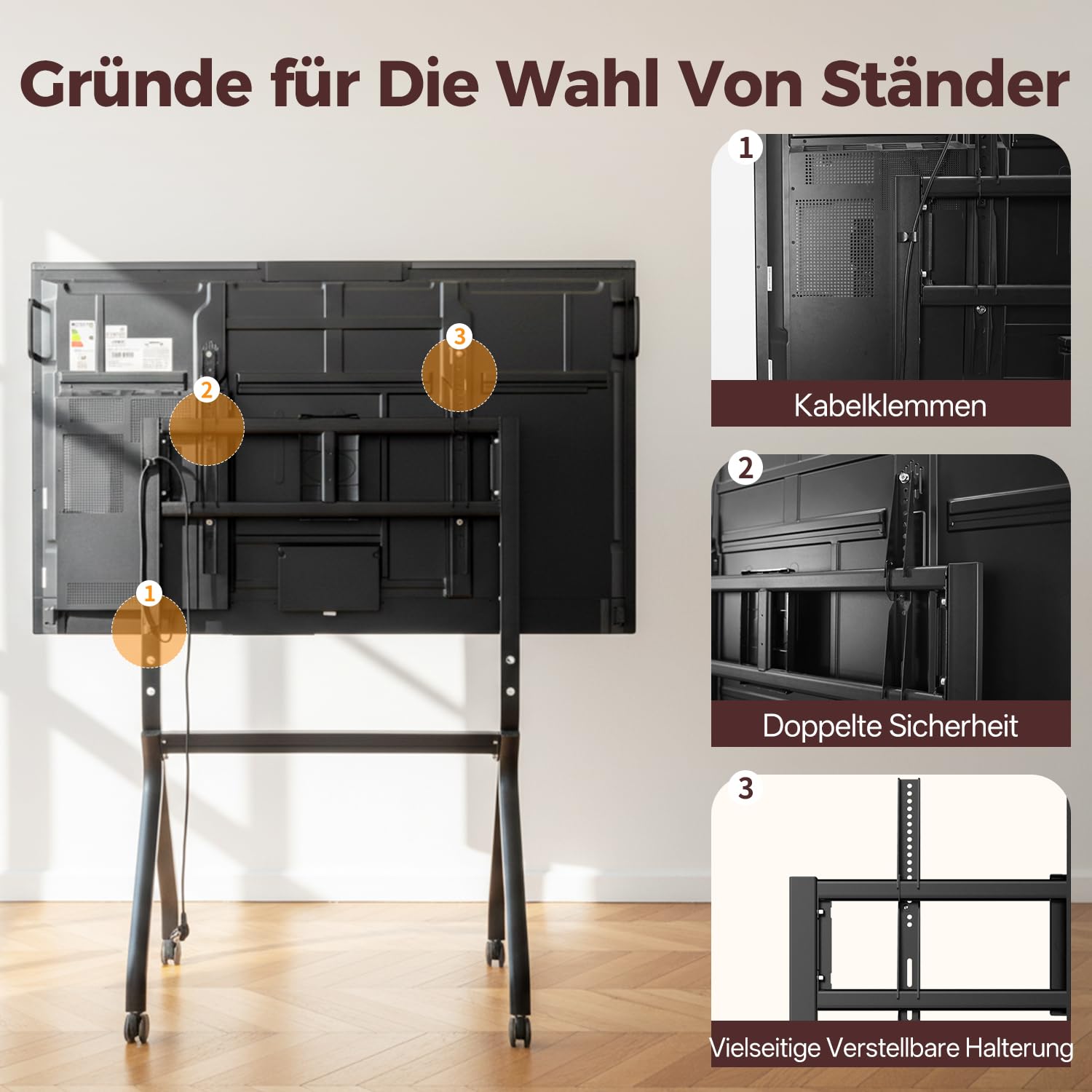 JAV Smart Board Ständer Mobiler Interaktiver Whiteboard Ständer für 47-65 Zoll Digitales Elektronisches Whiteboard Vier Feststellbare Rollen Design für Büro Klassenzimmer Zuhause