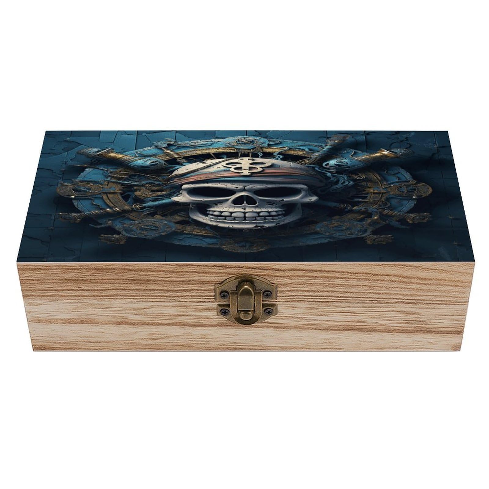 Adfgyerh Style Skeleton Pirate Bins Solid Wood，Jewelry Box Retro And Exquisite，Storage Box Used For Storing Photos, Souvenirs, Letters, Gifts, And Jewelry.
