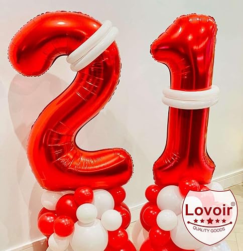 Miniatura 6 de Globo rojo de 40 pulgadas con el número 12 de 21 dígitos gigantes de papel de aluminio de Mylar de helio para fiesta de cumpleaños de 12 y 21 años,