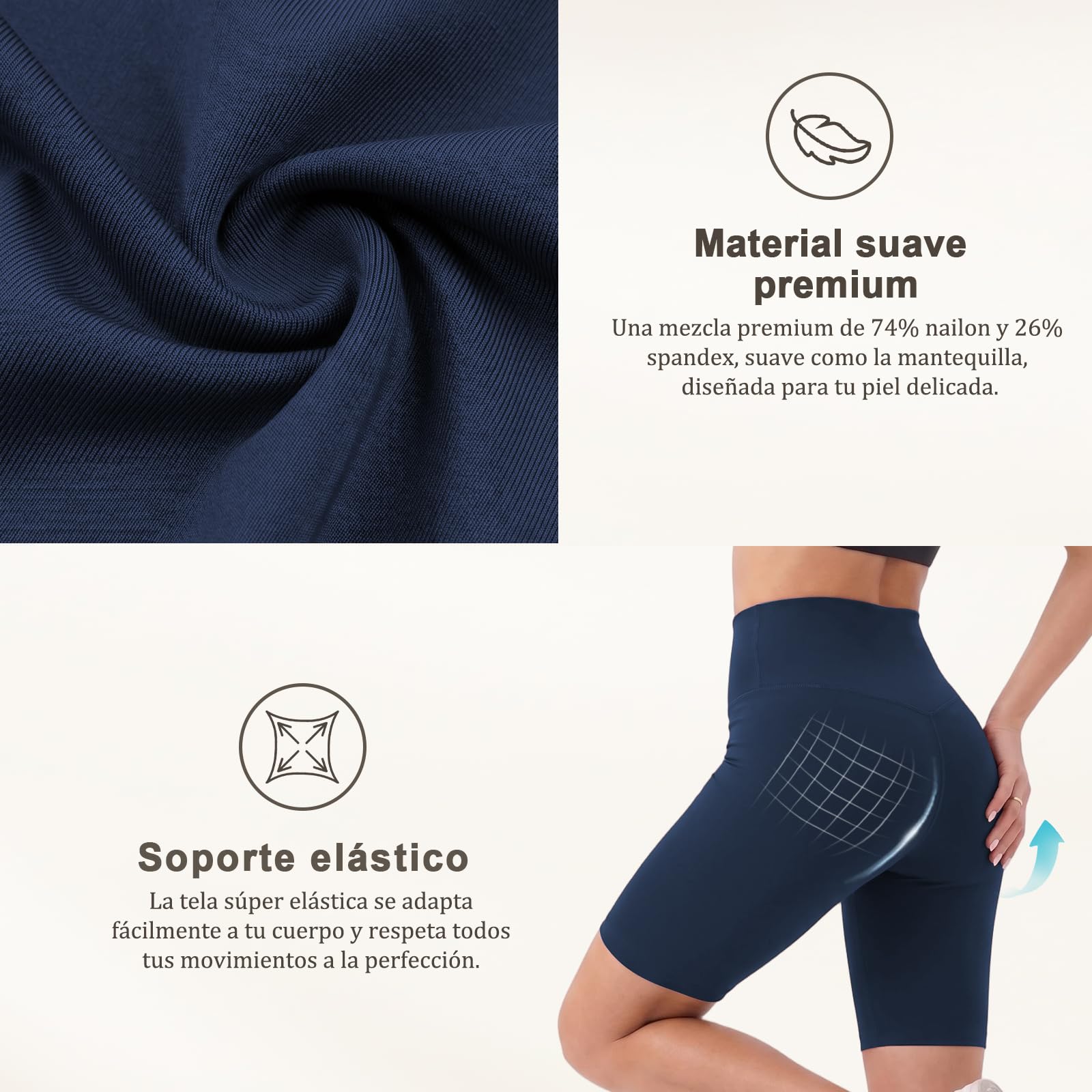 HYCOPROT Pantalones Cortos Deportivos Mujer Cintura Alta Push Up Elevador Glúteos Sin Costura Transpirable Secado Rápido Shorts Leggings de Compresión Yoga