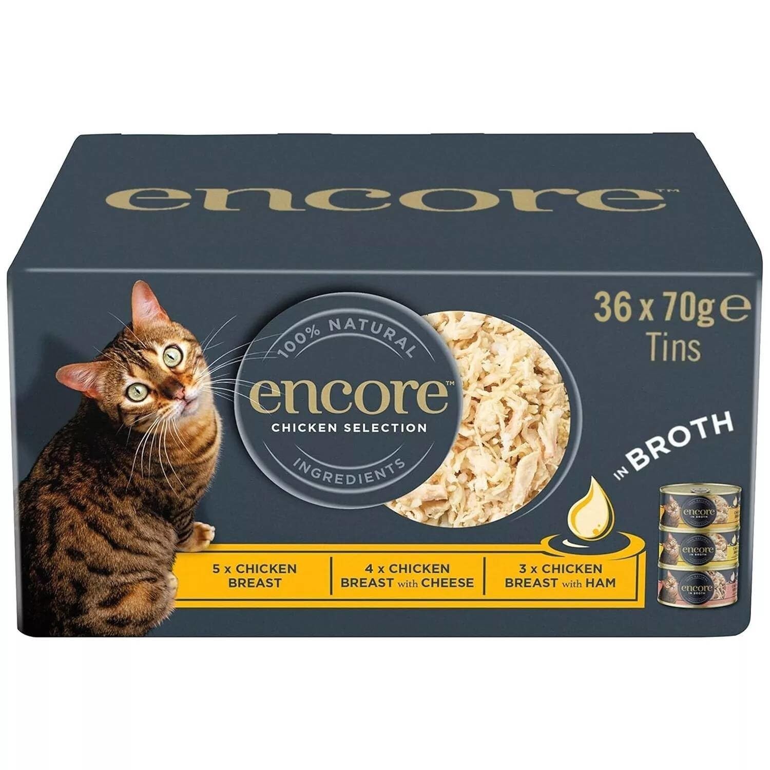 36 x 70g Encore Natural Wet Cat Food Tins Multipack Chicken Selection in Broth