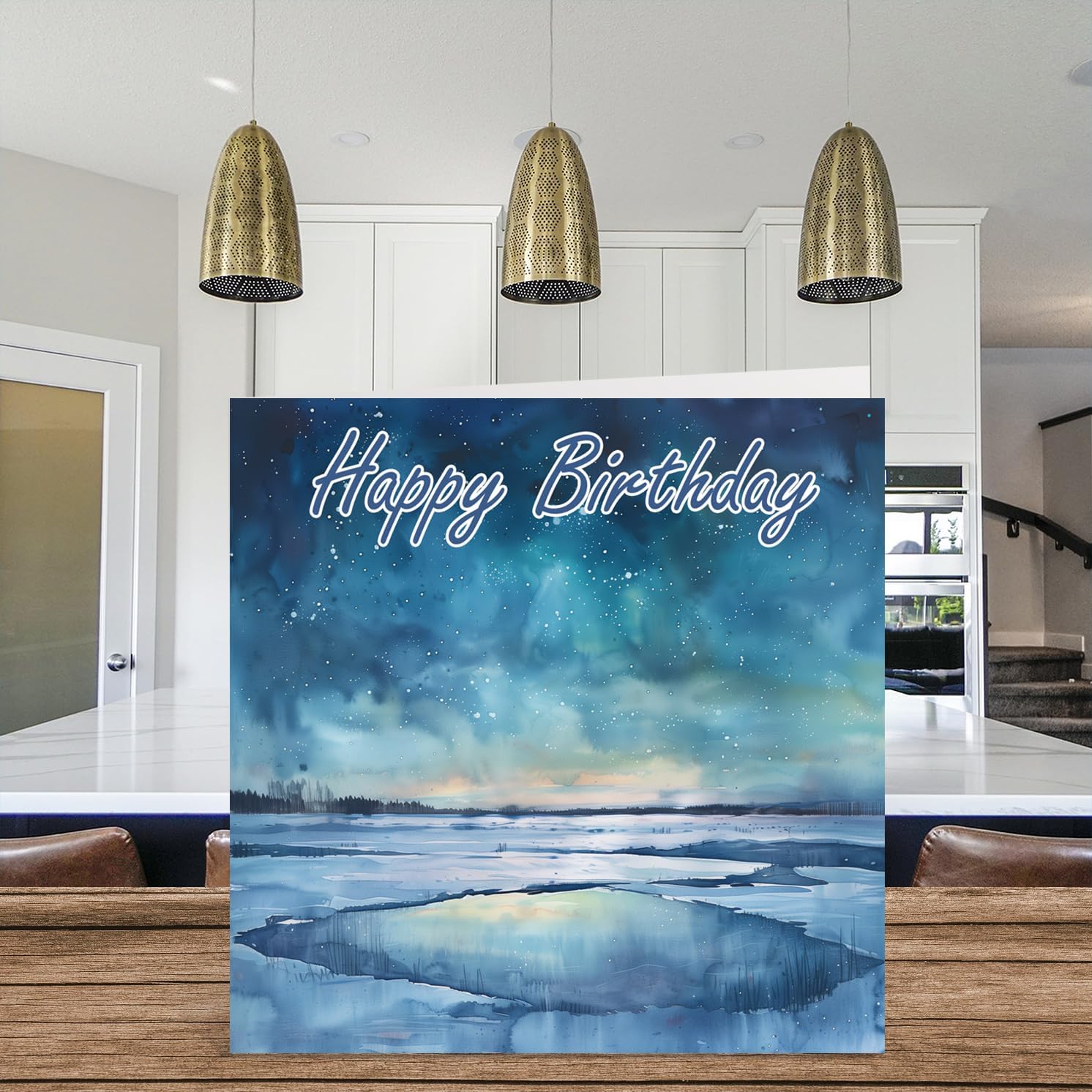 Birthday Cards For Women Men - Watercolour Ice - Happy Birthday Card for Mum Dad Brother Sister Uncle Auntie Cousin Grandad Nanny Friend 145mm x 145mm Bday Greeting Cards