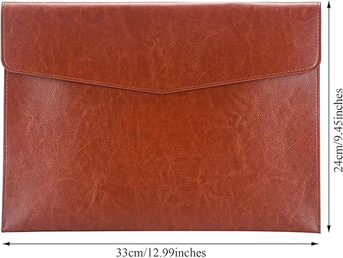 Miniatura 2 de Enyuwlcm Carpeta de archivo A4 de cuero de la PU, portadocumentos con cierre a presión para el contrato de recibo, color marrón