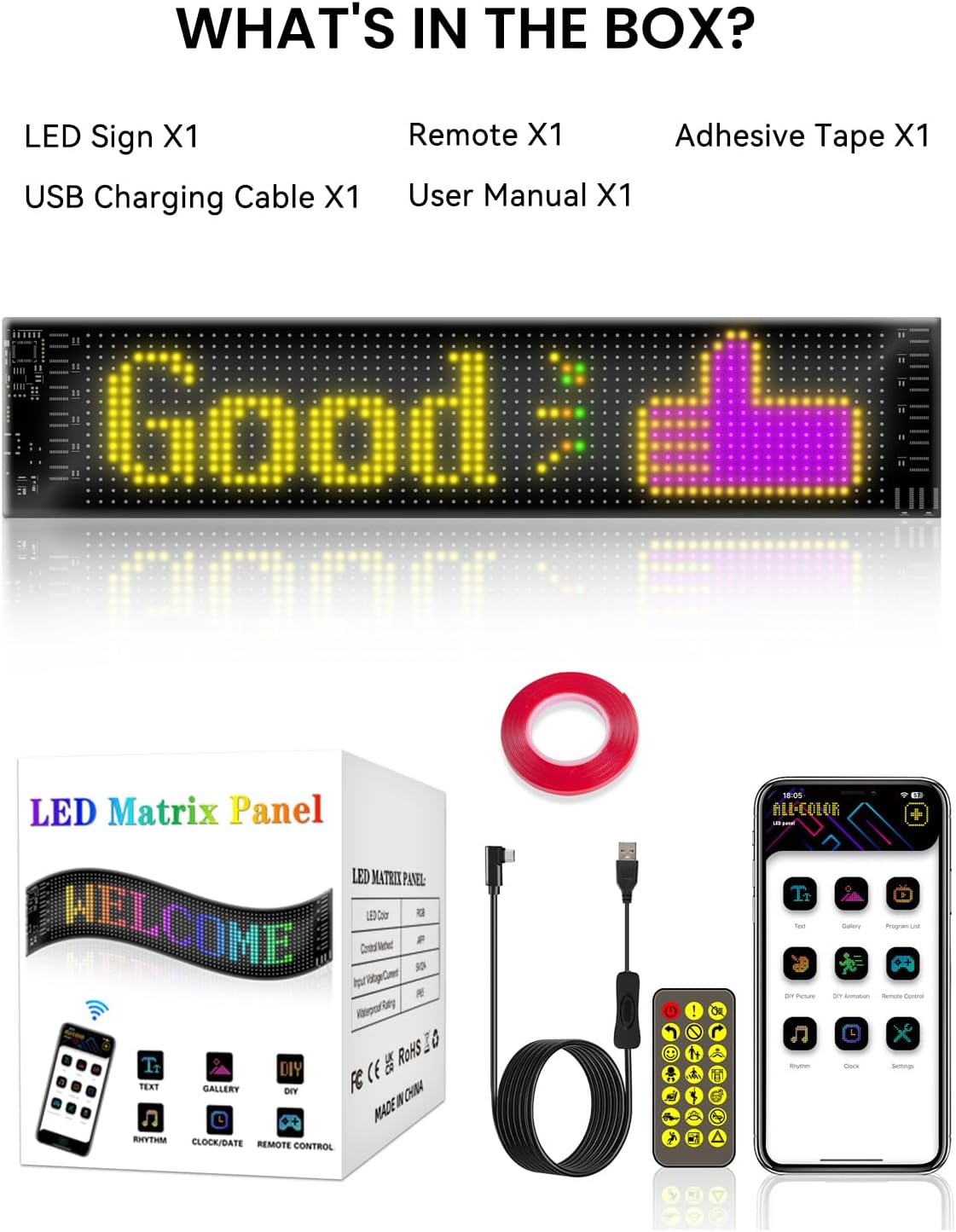 Led Sign for Car Windshield, Programmable LED Scrolling Flexible Screen Digital Display, APP Control, Advertising LED Sign with Remote, DIY Pattern Animation (Black, 3"x7") - Image 8
