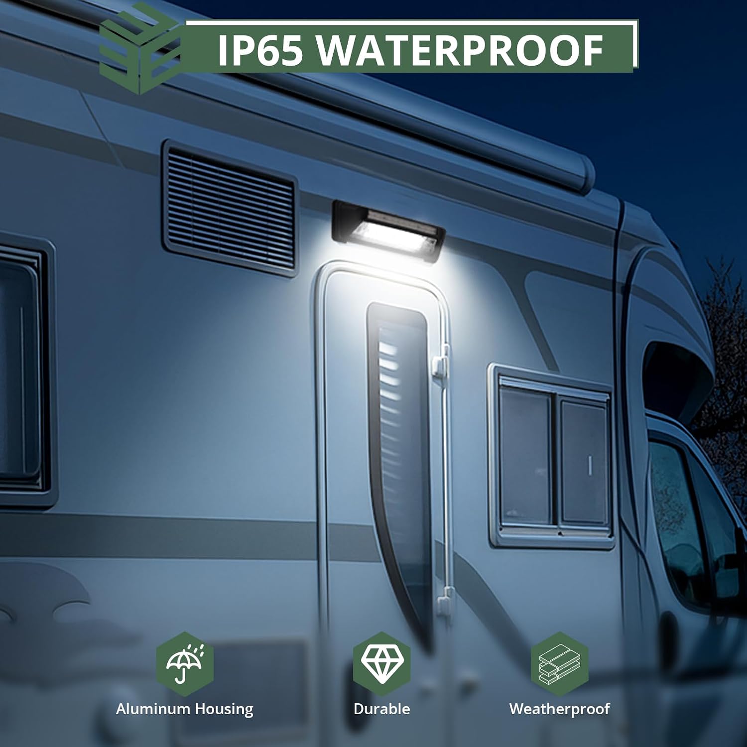 EYPINS RV Exterior Porch Light - Aluminum 40LED 10-48V 60W 6000LM Super Bright White Camping Light with 6 Amber Warning Flash Modes, IP65 Waterproof Porch Lights for Trailers Campers Motorhome SUV