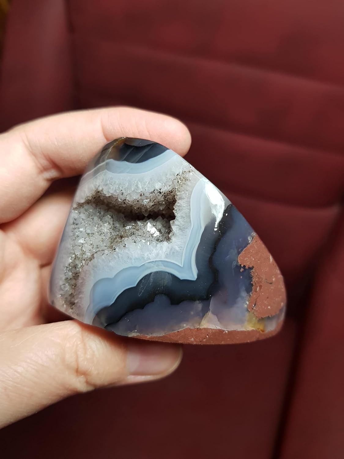 Unique Banded Agate with Amethyst Druzy - Purple Crystal Geode