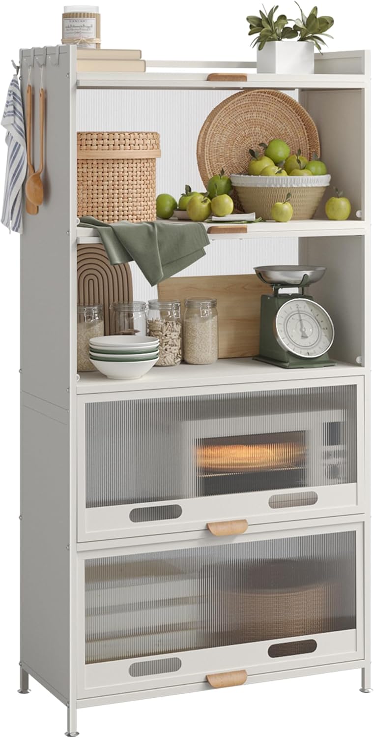NETEL Kitchen Cupboard,5 Tier Kitchen Cabinets with Wheels and Flip Door,Bakers Rack, Pantry Cupboard,Kitchen Storage Rack,Kitchen Storage Unit 70×32×145 cm