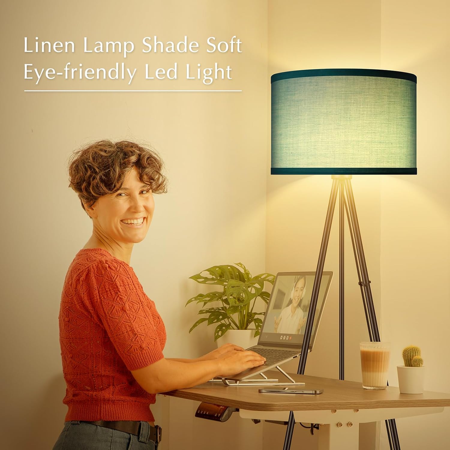 BoostArea Floor Lamp for Living Room, Tripod Floor Lamp, Green Linen Lamp Shade, Blub Not Included,Mid Century Standing Lamp for Living Room, Bedroom, Study Room and Office