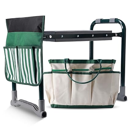 Lineware Garden Kneeler and Seat with Upgraded Widened Thick Kneeling Pad,Garden Kneeler Stool Heavy Duty,Folding Garden Chair, Bench Stool with 2 Tool Pouches, Portable Gardening Gifts for Parent