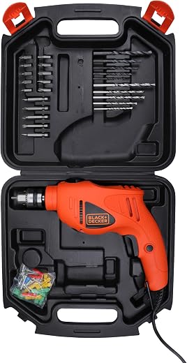 BLACK+DECKER HD400K50 550W 10mm Corded Non-Reversible Impact Drill Machine Kit for Home &amp; DIY Use (50 Accessories Kitbox) ...