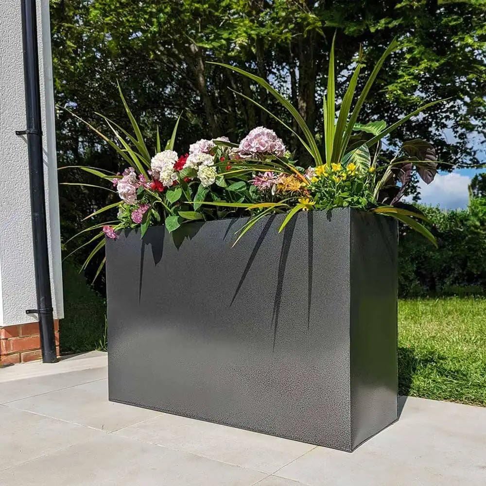 Tulipy Silver/Black Zinc Galvanised Long Tall Trough Planter | No Assembly Needed | Lightweight ( & L80cm X W25cm X H60cm)