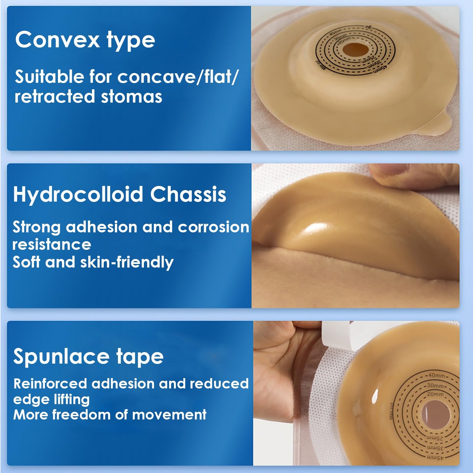 11 Bolsas de Ostomía Convexas, Bolsas de Colostomía de Una Pieza, Suministros para Ostomía con 2 Puertos de Escape y Hebilla de Cinturón, 15-45 mm, Recortables a Medida