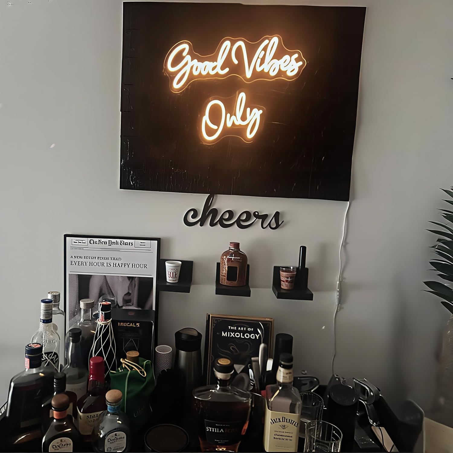 Good Vibes Only Neon Sign, Warm White Handmade DIY Placement Good vibes Led Neon Light Sign for Wall Decor, Bedroom Home Man Cave Birthday Party Gift Bar