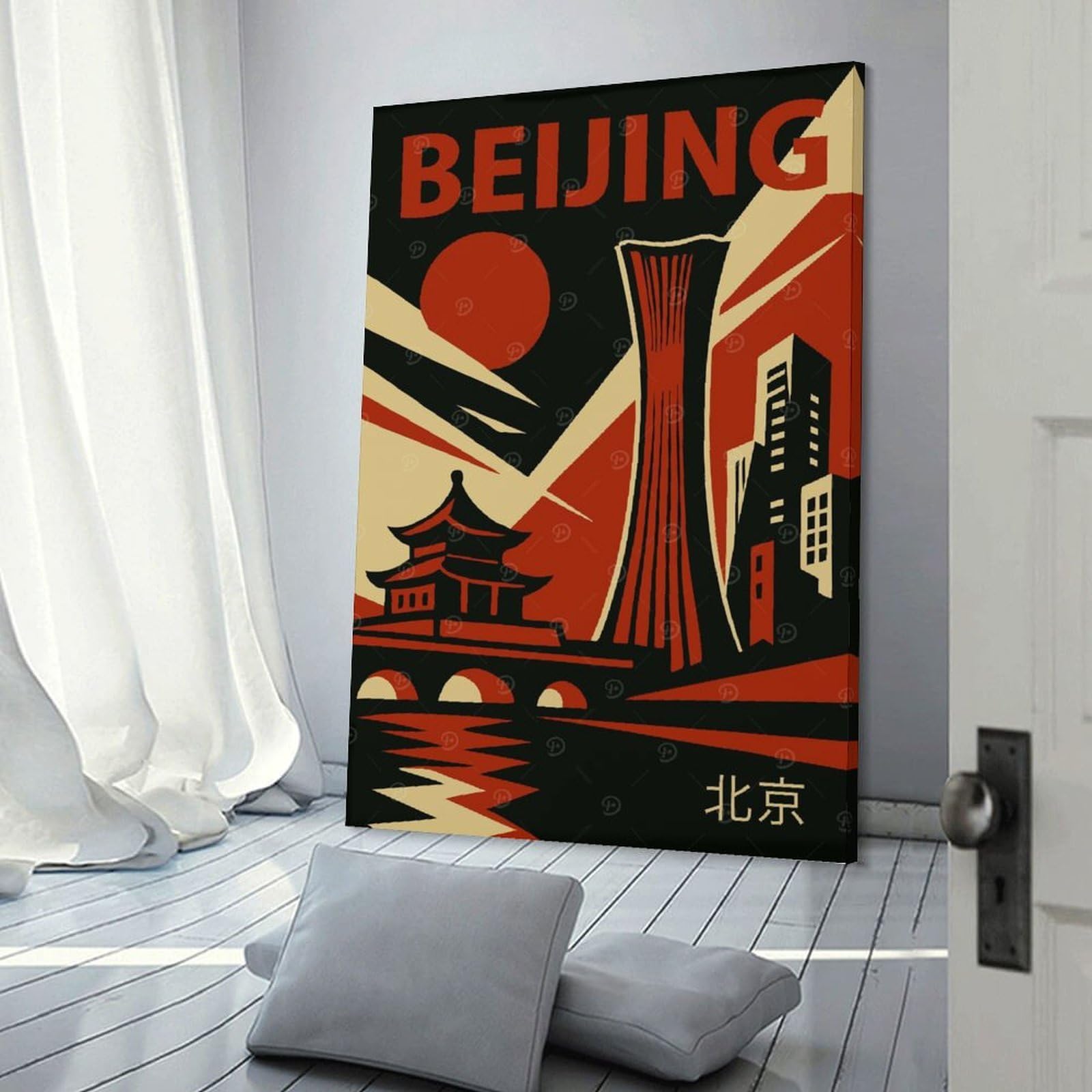 Junmoney Beijing Vintage Travel Canvas Wall Picture 24x36inch(60x90cm), for Study, Office Or Focused Interiors, Home Office Artwork with Decorative Appeal