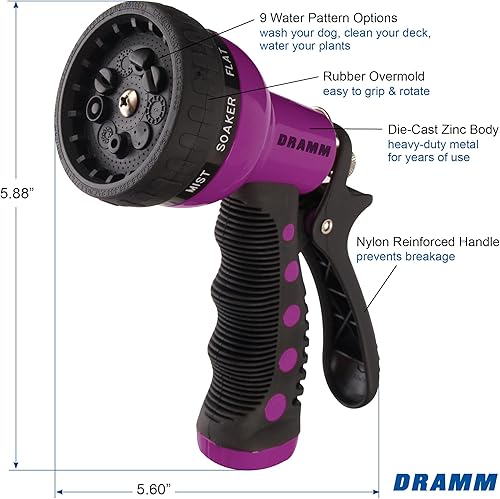 Miniatura 2 de Dramm® Revolver Boquilla de Manguera de Jardín de Servicio Pesado de 9 Patrones – Pistola Pulverizadora de Metal Ajustable con Control de Flujo
