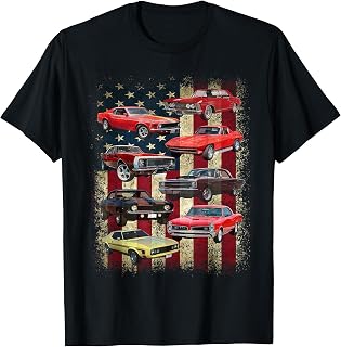 Vintage Classic Muscle Car Retro American Flag Patriotic T-Shirt
