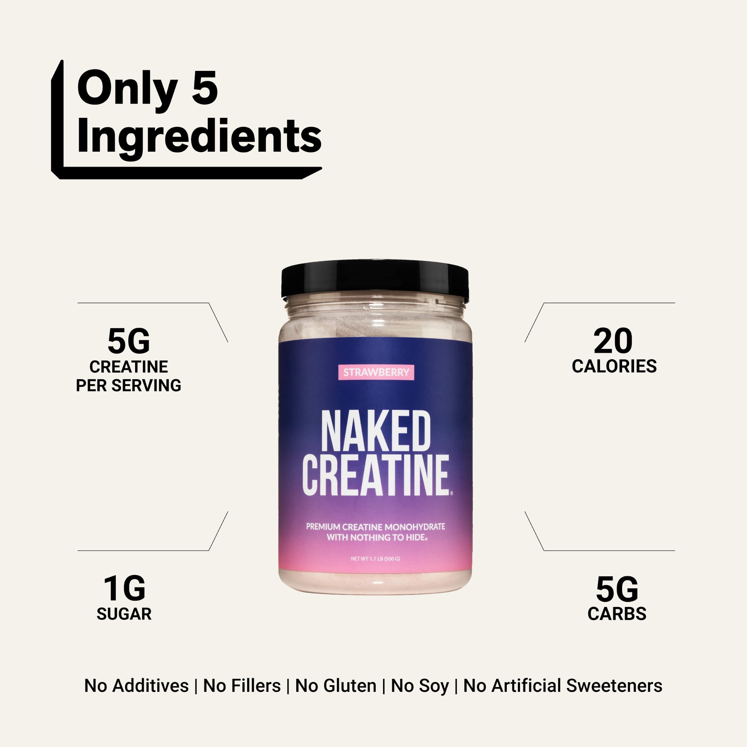 NAKED Creatine - Strawberry Flavored Creatine Monohydrate - Real Strawberry Powder, No Additives, Muscle Growth, Vegan, Non-GMO, Gluten Free, Soy Free - 45 Servings — Amazon image 3